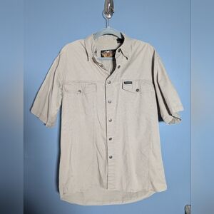 Harley Davidson Khaki Tan Utility Button Up Short Sleeves Shirt Mens Size Medium
